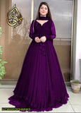 Two Layer Border Front Back Lace work Long Flare Maxi With Plain Duptta 3 PCs